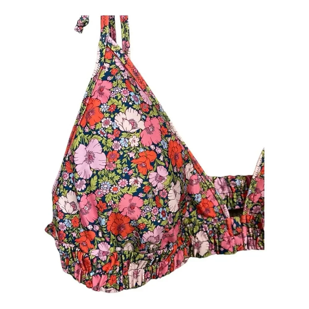J. Crew Tie-Shoulder Ruched Bikini Top in Liberty Meadow Song Fabric Size 3X NWT